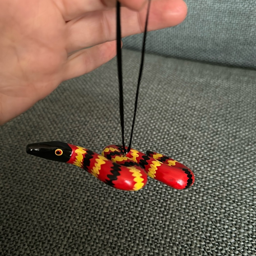 Hand painted wooden snake ornament